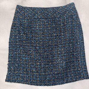 LOFT Wool-Blend Blue & Gold Speckled Skirt | Size 0P | Lined